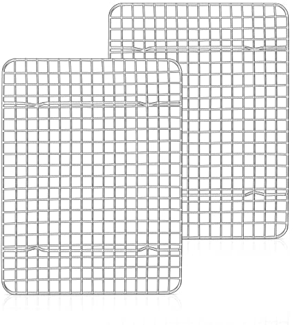 Herogo Juego de rejillas de enfriamiento de acero inoxidable, juego de 2 unidades, 30 x 23 x 2 cm, bandejas de horno grandes, rejilla rectangular de metal para hornear, enfriar, cocinar, asar,