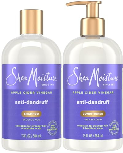 SheaMoisture Anti-Dandruff Shampoo & Conditioner – Apple Cider Vinegar, Shea Butter, 3% Salicylic Acid for Itchy Scalp Relief, 13 Oz Ea