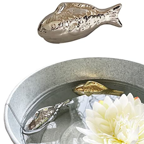 itsisa Teichdeko Fisch Silber 15,5 cm aus Porzellan schwimmend für Schwimmschale - Teich Deko, Deko für Vogeltränke, Fische, Schwimmtiere