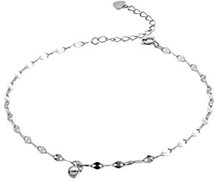Daesar Fußkettchen 925 Silber, Fußketten für Damen Bohnenkette mit Glocke, Fußkettchen Verstellbar Fußkette 25.5 cm Silber