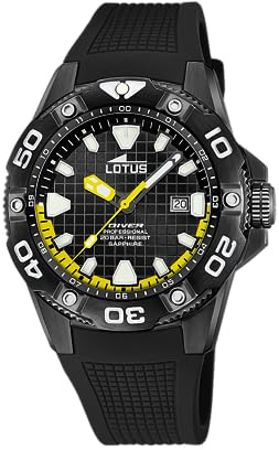 LOTUS Reloj Hombre Analógico de Caucho Negro | Movimiento de Cuarzo, Calendario, Cristal Zafiro de Alta Resistencia, Resistente al Agua 20 ATM 18928/2 Special Prices