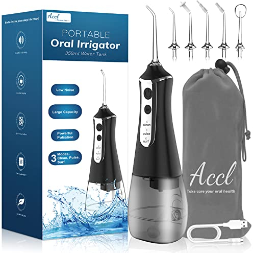 Water Flosser Cordless Teeth Cleaner, 350ML Portable Cordless Dental Oral Irrigator for Tooth Care Home Use and Travel, 3 Modes with 5 Jet Tips & Travel Bag-Grey