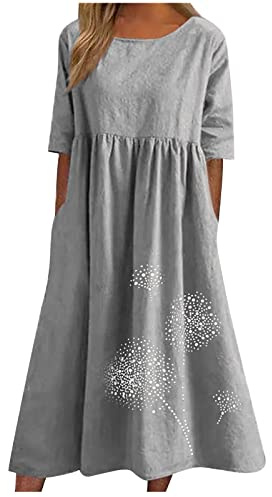 Robe T-shirt pour femmes 2024 - Robe d'été décontractée grande taille midi - Robe bohème à imprimé floral lâche et fluide avec poches, 4XL