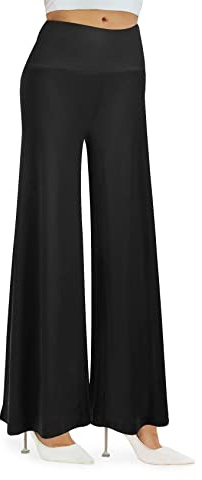 Cegerne Pantaloni da Donna Pantaloni Palazzo Elasticizzati a Gamba Larga a Vita Alta, Nero01, S