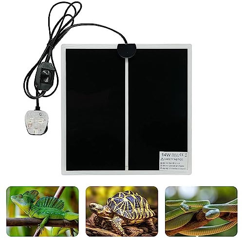 LUFEIS Reptile Heating Mat, 14W 11x11 Inch Reptile Heating Pad with Temperature Adjustment, Terrarium Heat Mat under Tank, Waterproof Reptile Heat Pad for Turtle, Lizard, Snakes, Spiders, Chameleon
