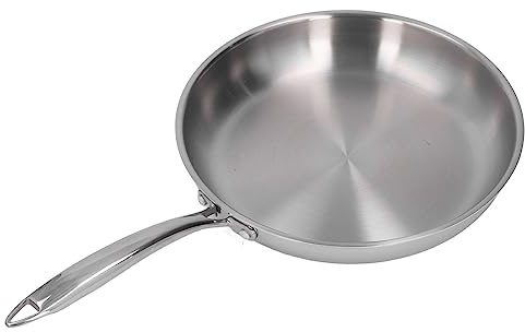 Stainless Steel 28cm Frying Pan, 3-Ply Base Skillet for Searing, Scrambled Eggs, Sautéing Vegetables, Curries, Induction Gas Electric Hob Compatible
