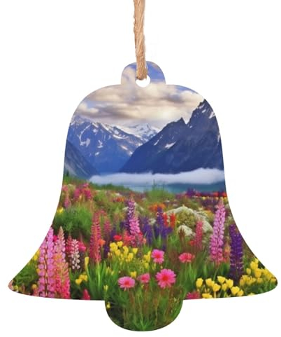 Schöne Blumen Berg Holz Weihnachtsglocke Form Ornamente Holz Weihnachtsbaum Hängende Dekoration Weihnachtsbaum Ornamente mit Seilen für Weihnachten Urlaub Dekorationen