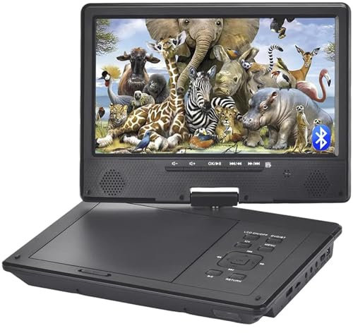 12.5 DVD Player with 10.1 HD Screen and Bluetooth Player,Built-in 6 Hours Rechargeable Battery,car DVD Players for Kids,Earphone/SD Card/USB/AV-in/AV-Out