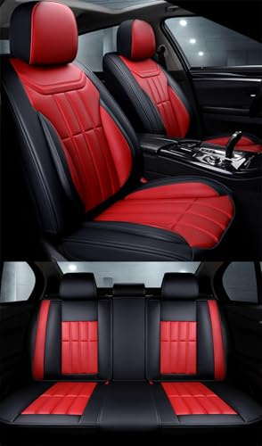 Congxy Autositzbezüge Komplett Set Universal in Premium Design | Schonbezüge für die Vordersitze & Rückbank | Auto Sitzbezüge Airbag Geeignet | Wasserdicht Sitzbezug, Rot