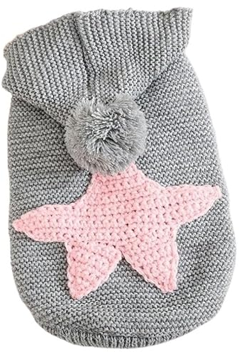 KFJKUIDSERSSN Hundepullover, warmer Haustier-Kapuzenpullover, verdickter kleiner, mittelgroßer Hundemantel, weiche Strick-Haustierjacke, Chihuahua-Bulldogge-Kleidung (Color : Gray Pink, Size : XS)
