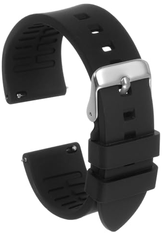 sourcing map Silicone Watch Band 24mm Width Quick Release Soft Rubber Waterproof Replacement Watch Strap with Silver Stainless Steel Buckle for Men Women, Black