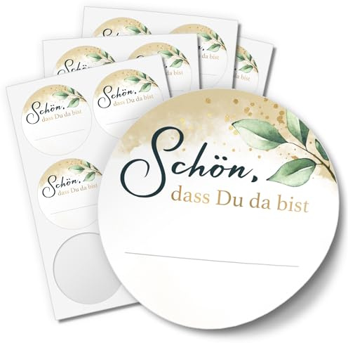 48 Aufkleber SCHÖN, DASS DU DA BIST Hochzeit Geburtstag Danke Taufe Etiketten Gastgeschenk rund 4cm