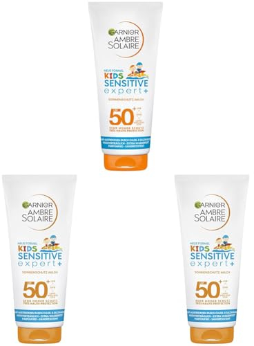 Garnier Kids Sonnenmilch LSF 50+, Sonnencreme Kinder mit sehr hohem Sonnenschutz, Sensitive expert+, Ambre Solaire, 200 ml (Packung mit 3)
