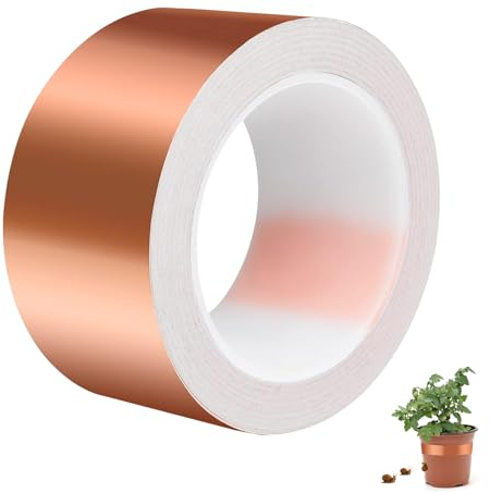 Recitem Kupferband Gegen Schnecken, 50mm x 20m Schneckenzaun Schneckenschutz Hochbeet Pflanzen, Selbstklebend Schneckenabwehr Kupferband Anti Schnecken, EMI Abschirmung, Electrical Tape (50 mm breit)