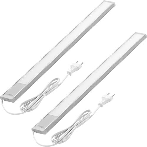 Oktaplex 2er Set Riva LED Luminaire d'agencement plat 730lm blanc chaud 57,5cm Lumière sous armoire argentée avec interrupteur Lumière de cuisine 10,4W 230V