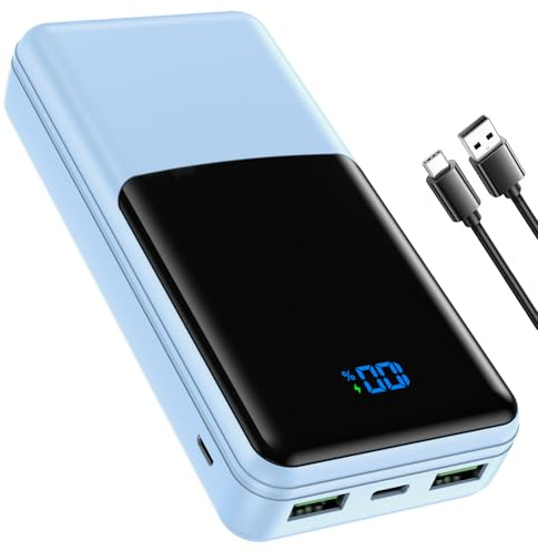 Coblob Power Bank 27000mah, Powerbank Fast Charging with Usb C, External Battery Pack, Mobile Phone Portable Charger with LED Display, USB C Charging Bank with 3 Outputs & 2 Inputs (Sky Blue) | External Battery Pack, Mobile Phone Portable Charger with LED Display, 3 Outputs & 2 Inputs, Sky Blue