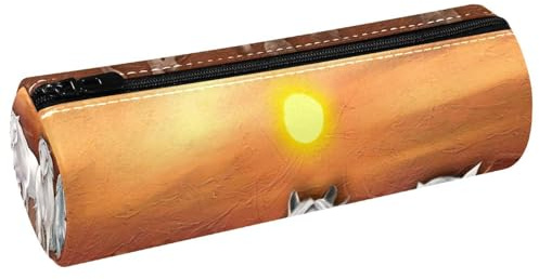 VAPOKF Federmäppchen mit Ölgemälde, Pferde, Galoppierung auf Sonnenuntergang, Lederfass für Stifte, Münzen, Kosmetik, Make-up-Tasche für Studenten, Schreibwaren, Schule, Büro, multi,