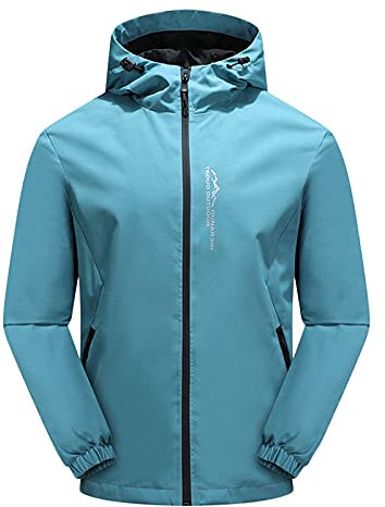 Wasserdichte Herren-Jacke mit Reißverschluss, wasserdichte Kapuzenjacke, Softshell-Jacken, Wandern, Windbreaker mit Kapuze, lässiger Outdoor-Hoodie Windbreaker, hellblau, 3XL