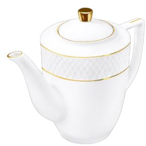 Wilmax - Tetera con patrón dorado - 750 ml - Cafetera de porcelana - Juego de té de alta calidad - Ideal como regalo - Blanco - Para café, té - Ergonómica