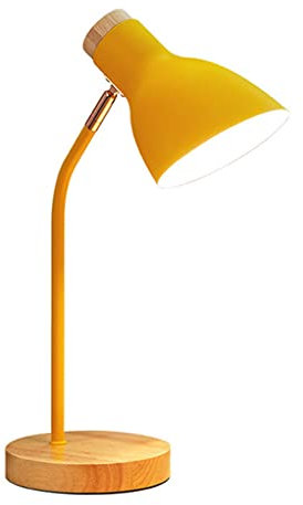 SSNCcNC Gelb, E27 Holz Tischleuchte Verstellbarer Kopf Schreibtischlampen Einfache Vintage Büro Studieren Leseleuchte Retro Kinder Lernlampe Schlafzimmer Nachttischlampe Metall H40*D15CM