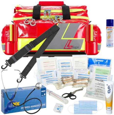 TMS PRO SHOP Notfalltasche M SÖHNGEN Lifebag, rot/silber/gelb, DIN 13157 mit Zusatzmaterial, Art.-Nr. 611053 | Erste Hilfe Tasche | Sanitätstasche | Notfalltasche