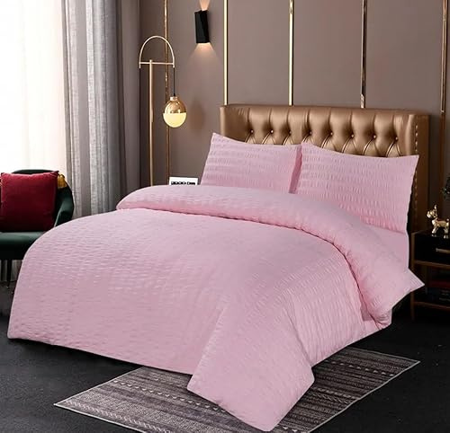 Northern Luxe Seersucker Polycotton Duvet Set - Bedding Duvet Cover Set for All Season Elegant Textured Bedding with 1 Duvet Cover & 2 Pillowcases, Easy Care, (Pink, King)