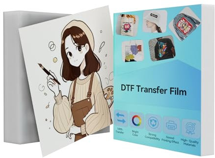 SCULPFUN DTF Transferfolie Papier A4 20 Blätter, 21cm x 29.7cm Glossy Doppelseitige Klare Wärmetransferpapier, Transfer Film für T-Shirts Textil, DTF-Folie für Sublimationsdrucker und DTF Drucker