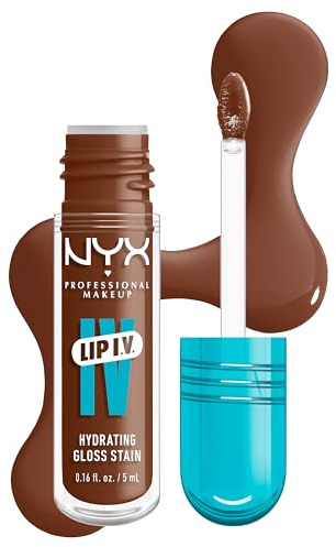NYX Professional Makeup Lip Gloss and Lip Stain, Lip IV Hydrating Gloss Stain, Up to 12 Hour Hydration, High Pigment, Wet Shine Finish, Shade: Cocoa Quench