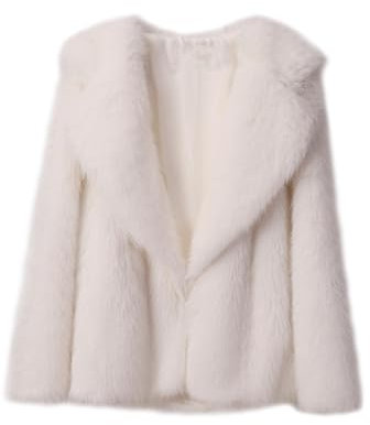 DLLDLGG Kunstpelzmantel für Damen Flauschige Kunstpelzjacke mit Langen Ärmeln Vorne Offener Cardigan mit Taschen(White,M)
