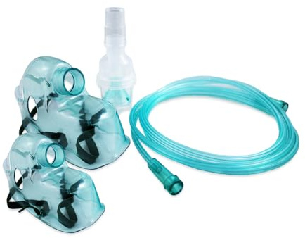 ALL4US® Kit recambios aerosol universal para adultos y niños con doble máscara, ampolla, banda elástica, tubo para inhalación, filtro y accesorios para nebulizador compatible con todas las marcas
