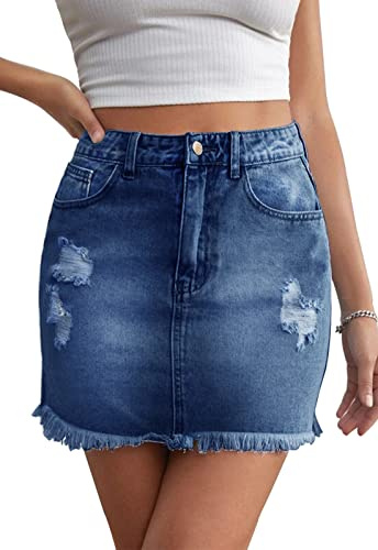 Alaster Queen Jupe courte en jean pour femme - Taille extensible - Jupe d'été avec poches, bleu marine, M