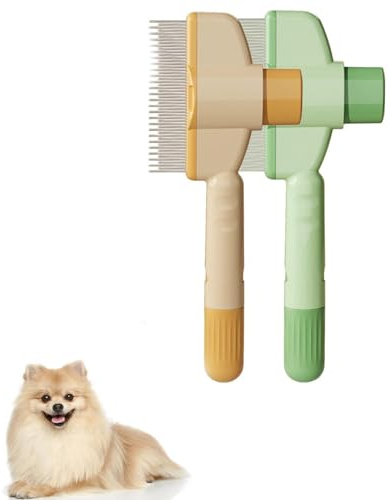 CHUNLIGOUJI Selbstreinigender Flohkamm für Haustiere, selbstreinigender Katzenkamm, Haarbürste, Flohkamm, Kamm zur Entfernung von Tierhaaren, Flohkamm, Fellpflegebürste (green1pcs+yellow1pcs)