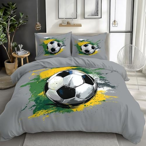 XCQHZYQ Funda Nordica Infantil para Cama 90 Garabato De Futbol Poliéster Algodón Suave Juego de Funda Edredónes 150x200 cm y Funda de Almohada 50x75 cm, Juego de Ropa de Cama