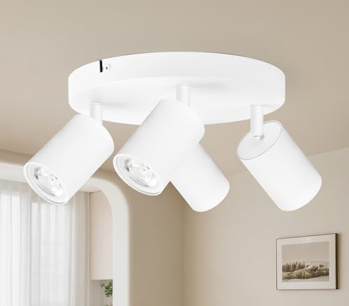 GeyouLux Plafonnier 4 Spots LED Orientable, Spots de Plafond GU10, Plafonnier Spot Blanc, Luminaire Spot Rampe Spot, Applique Spot Rond pour Cuisine, Salon, Chambre (Sans Ampoule)