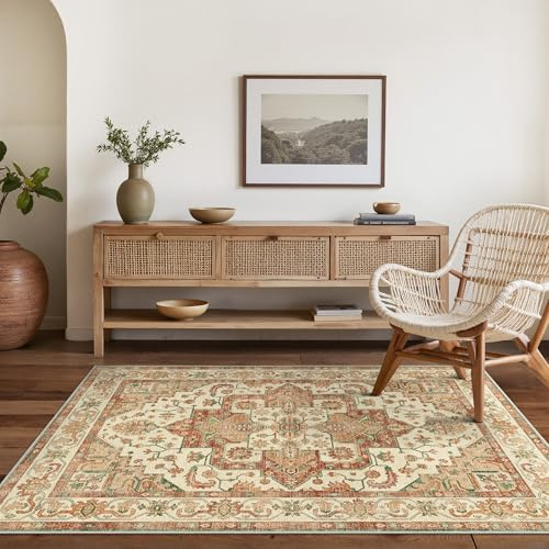 BEIMO Tappeto Salotto Pelo Corto Vintage, Tappeto Camera Da Letto, Tappeti Antiscivolo Lavabile, Grande Tappeti Persiano per Cameretta, Soggiorno, Sala, Scendiletto, Tortora, 160x230cm
