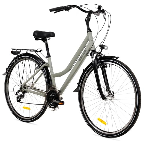 Goetze Picnic 28 Zoll Damen Trekkingrad, Aluminium Rahmen 17/19 Zoll, Shimano 21-Gang Schaltung, Federgabel, Verstellbarer Vorbau, Gefederte Sattelstütze, LED-Beleuchtung, Gepäckträger