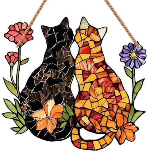 Hshenjhu Atrapasoles, Decoración de Ventana Acrílica con Forma de Gato de Jardín, Colgaduras de Vidrieras, Colgante de Ventana de Gato de la Amistad, para Ventanas, Terrazas, Paredes, Jardines