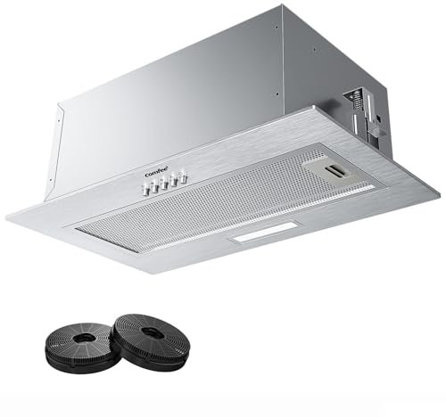 COMFEE' Integrated Cooker Hood CHL17EM21I, 52cm Stainless Steel Built-in Extractor Fan Kitchen with Recirculating Carbon Charcoal Filter CF04