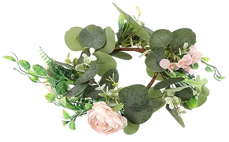 HAMPPLIES Künstlicher Blumenkranz Langlebig und Verblasst mit Eukalyptusblättern aus Seide und PE Material und Kleinen Gänseblümchen für Tür und Fensterdekoration bei Festen