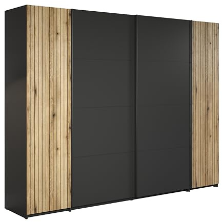 Kleiderschrank Esteban Anthrazit · B 270 x H 205 cm | B 270 x H 205 x T 58 cm · 4 Türen, 6 Einlegeböden · 2 Kleiderstangen