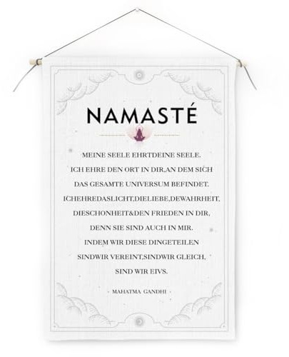 GREENWR Yoga Wandbehang Stoff Poster - Namaste Spirituelles Spruch Positiv Tapisserie Wandteppich mit Holz Aufhängestange Lanyard und Haken - Aufmunterung Motivation Posterschiene 50x35cm (A)