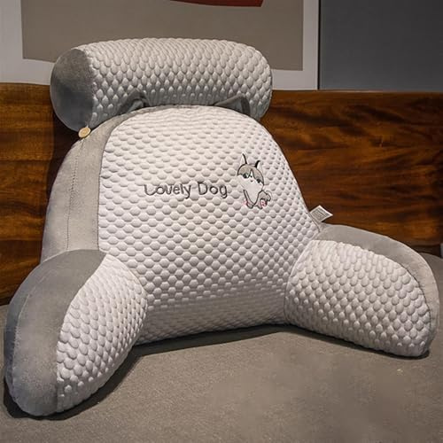 Mixtric Lesekissen, Lesekissen fürs Bett, Bettruhekissen mit Armlehnen und Abnehmbarer Nackenrolle, RüCkenstüTzkissen mit Tiermotiv, zum Entspannen, Lesen und Fernsehen,Grau,60x45cm