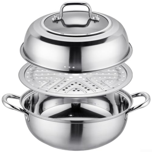 Olla caliente y vaporera de doble capa de acero inoxidable 304 con metal grueso para calor uniforme, no inferior, y funciona en estufas de inducción y otras (30 cm)