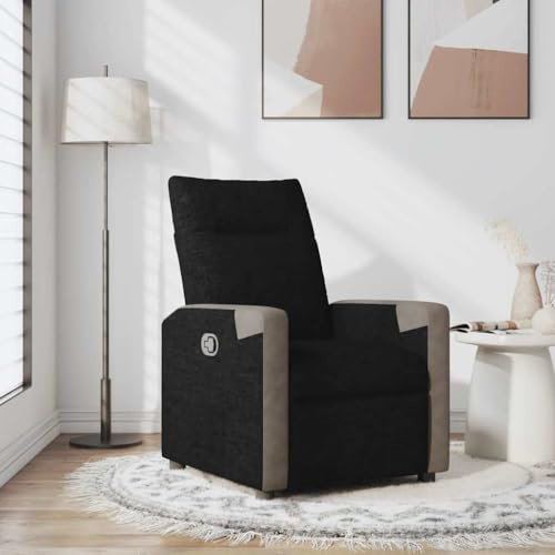 Yunovire Relaxfåtölj svart tyg, manuell liggfunktion, bekväm vilstol för vuxna, tjock vadderad, sidoficka, stabil vardagsrumsmöbler, modern design för hemmet