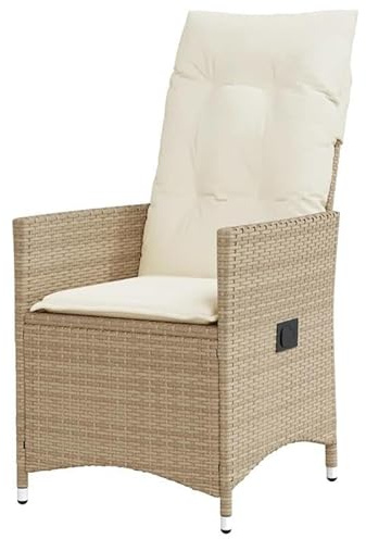 Eleganz 2X Gartensessel PE-Rattan mit Kissen verstellbar beige - Pulverbeschichteter Stahl - Gemütliche Lounge-Sessel für Garten, Terrasse oder Balkon - Wetterbeständig & langlebig