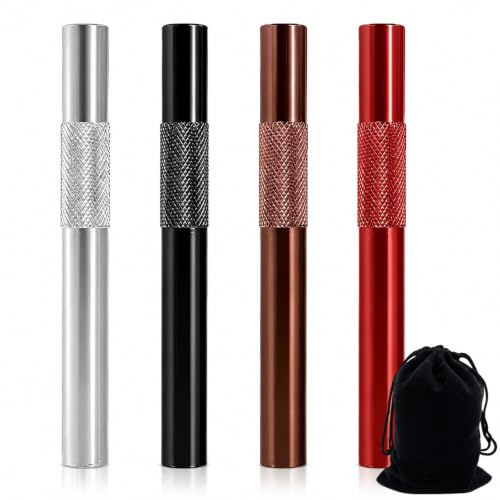 4 PCS Reusable Metal Straws with Black Storage Pouch, Multi Functional Small Metal Drinking Straw, Portable Small Metal Straws Drinking, Great Drinking Straws for Drinks, Kitchen and Daily Use