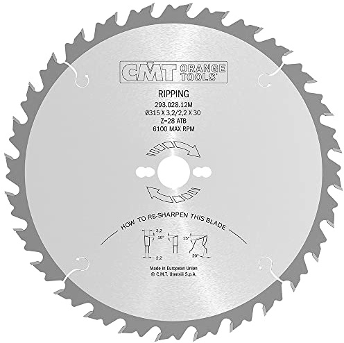 CMT Orange Tools Kreissägeblatt HW 315 x 3,2 / 2,2 x 30 Z=28 10° ATB - 293.028.12M - für ausrissfreie Längsschnitte