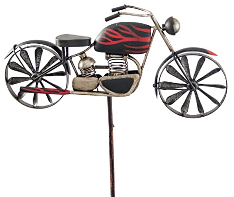 CIM Metall Gartenstecker mit Windrad - Motorad Flame- Windräder: Ø18cm, Motiv: 51x32cm, Gesamthöhe: 160cm – attraktive Gartendekoration