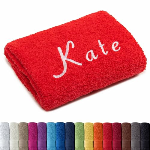 AR Line Besticken Sie Handtuch mit Namen oder mit Wunschtext Bestickt, Badetuch (100x150cm) in Rot