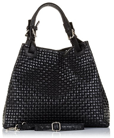 FIRENZE ARTEGIANI Sac à main pour femme en cuir véritable gravé serpent avec bandoulière et bandoulière. Sac fourre-tout femme fabriqué en Italie. Vera Pelle Italiana 36 x 29 x 18 cm, Noir, 33x29x17